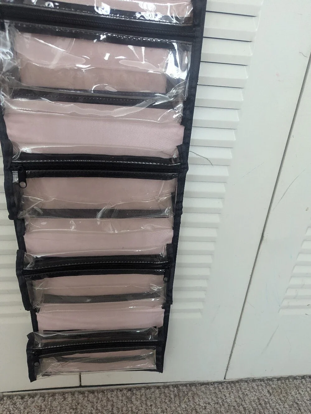 Mary Kay Black Hanging Jewelry Organizer with Light Pink Clear Pockets